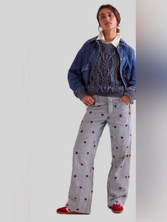 Free People Denim - We The Free Free People  Bugged out Striped Wide-Leg Jeans with Lady Bug details